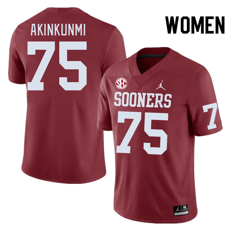 Women #75 Daniel Akinkunmi Oklahoma Sooners 2024 SEC Conference College Football Jerseys-Crimson